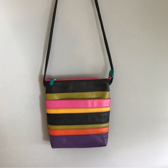 ili New York Multi Coloured Leather Crossbody Bag NWOT - Picture 2 of 14